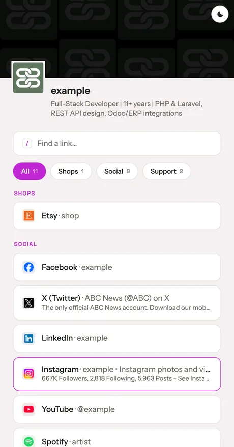 A custom accent colour, tinting the page with it