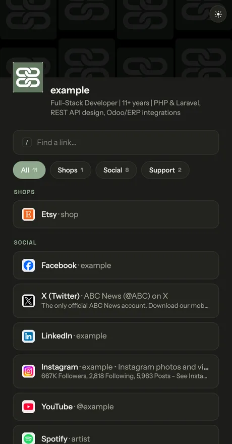 The same profile in dark mode