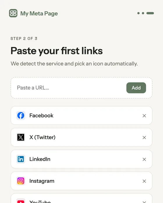 Adding your first links, straight after signing up