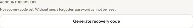 The recovery code, shown once